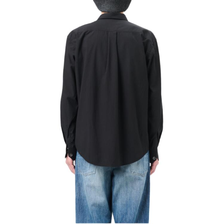 Details for OUR LEGACY FW24 Camisa Negra de Manga Larga con Botón de Perla y Dobladillo Curvo M4242BLP