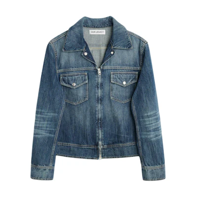 OUR LEGACY FW24 Vintage Washed Denim Jacket Blue Loose Fit Zip Closure M4245TW