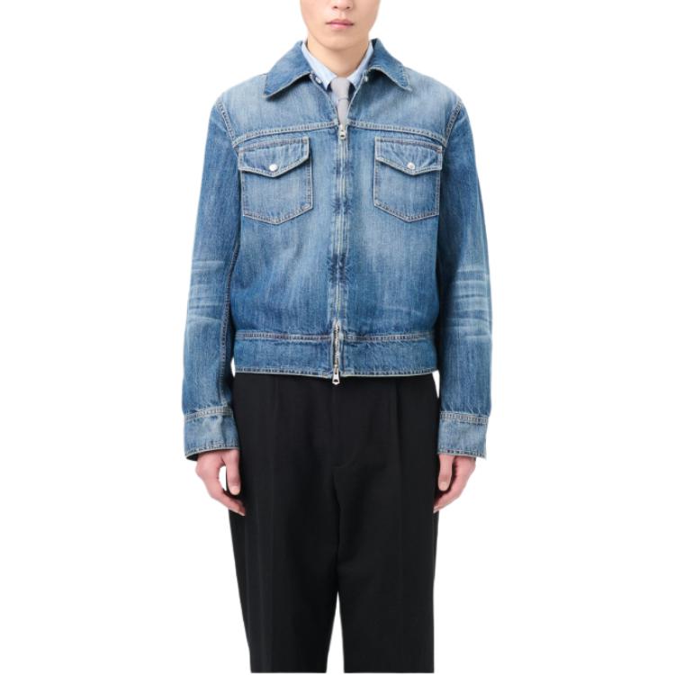 Shop OUR LEGACY FW24 Chaqueta Vaquera Azul Vintage Ajuste Suelto Cierre Cremallera M4245TW