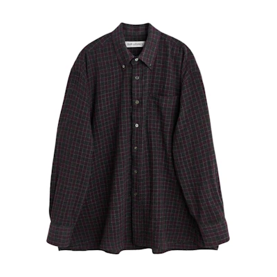OUR LEGACY FW24 Black Plaid Wool Long-Sleeve Shirt with Curved Hem for Men. M4242BSCR