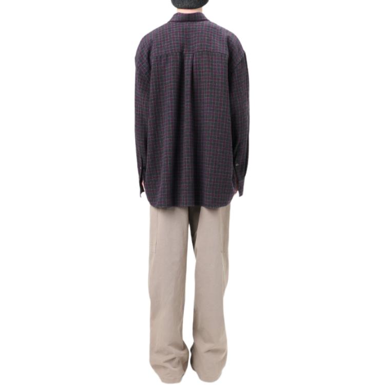 Purchase OUR LEGACY FW24 Kemeja Hitam Kotak-Kotak Wol Lengan Panjang Hem Melengkung Pria. M4242BSCR