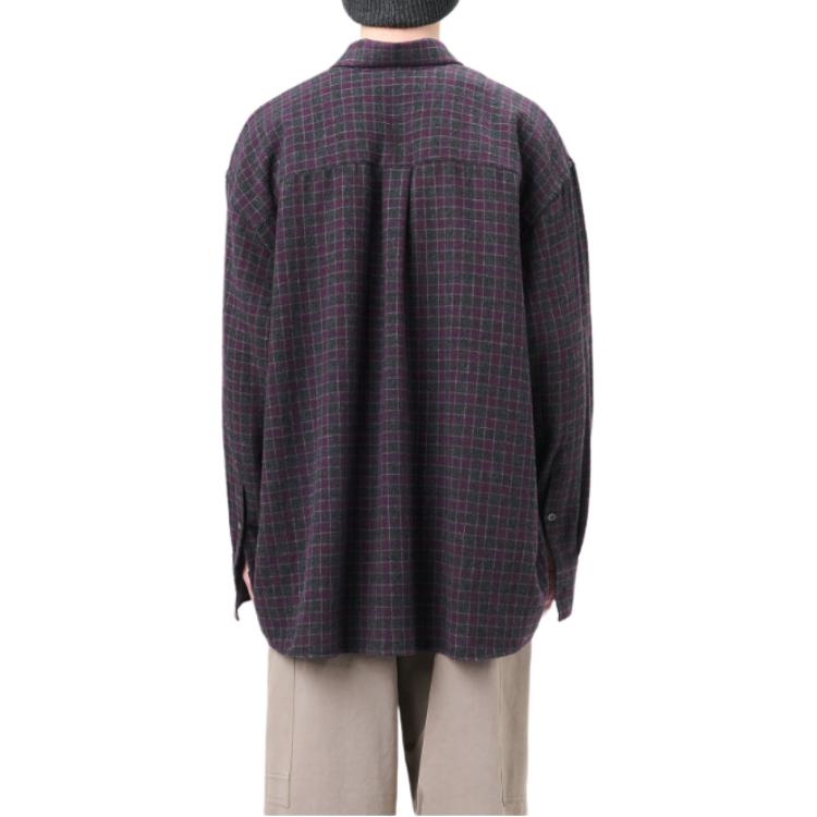 Details for OUR LEGACY FW24 Kemeja Hitam Kotak-Kotak Wol Lengan Panjang Hem Melengkung Pria. M4242BSCR