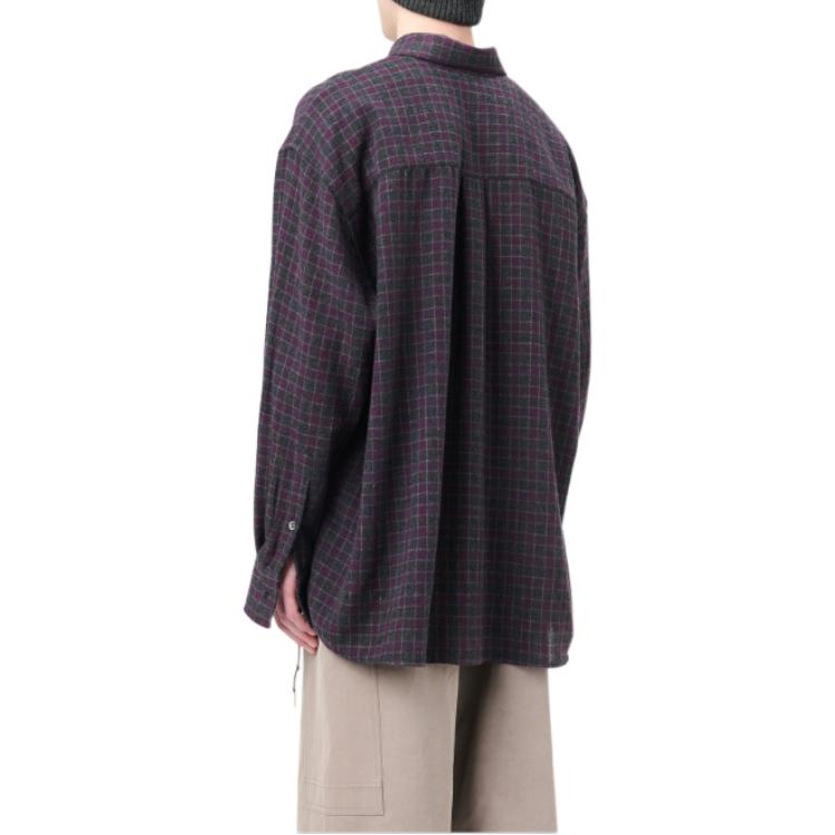 Cheap OUR LEGACY FW24 Kemeja Hitam Kotak-Kotak Wol Lengan Panjang Hem Melengkung Pria. M4242BSCR