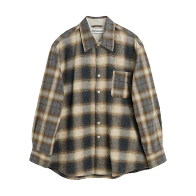 OUR LEGACY FW24 Flannel Long Sleeve Polo Shirt Barn Check Hem Multicolor M4242AD