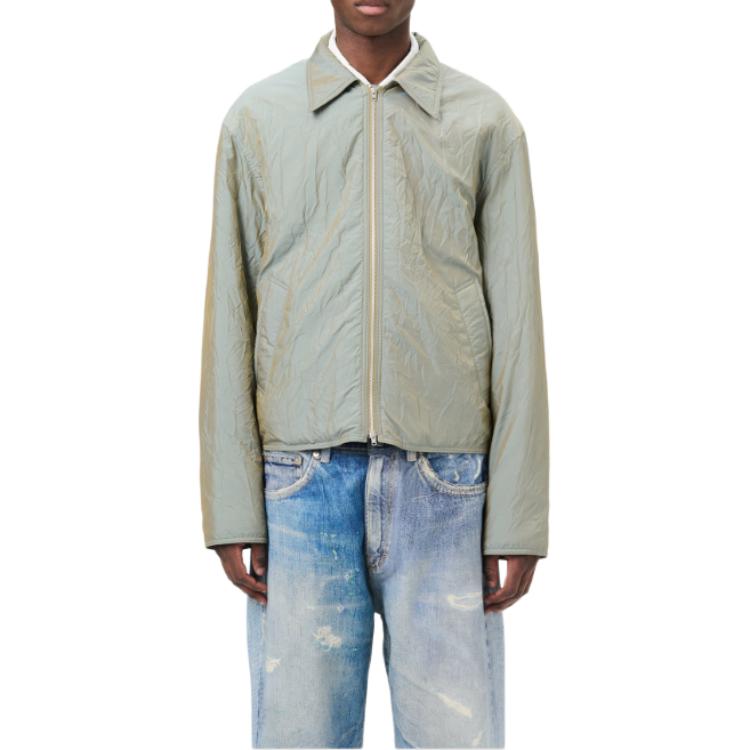 Shop OUR LEGACY FW24 Chaqueta Impermeable Ligera Arrugada con Cremallera Verde Oliva M4241SSO