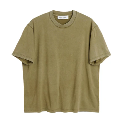 OUR LEGACY Plain Olive Green Oversized Crewneck Short Sleeve T-Shirt . M2256BC