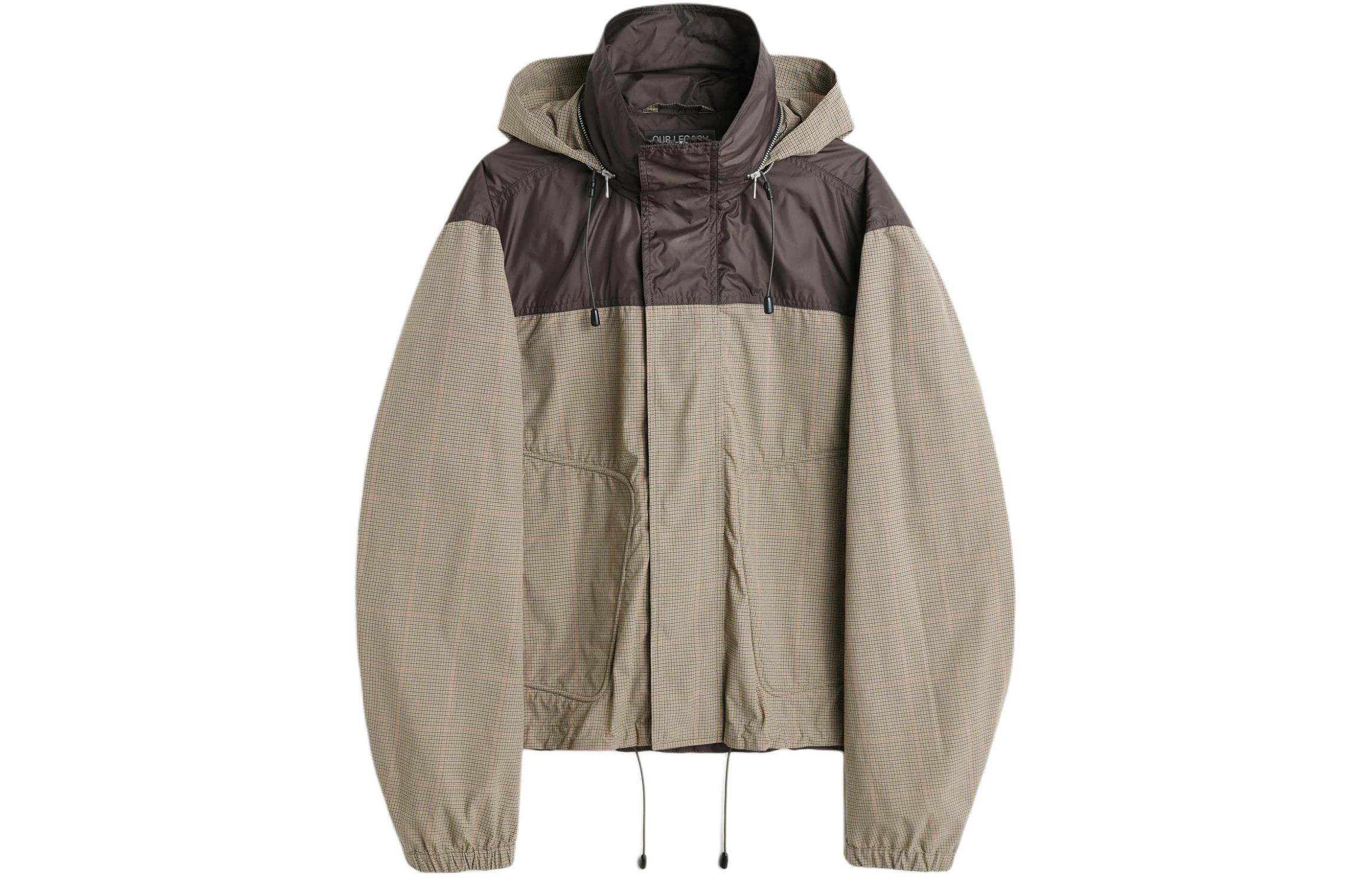 Our Legacy SS24 Loose-Fit Colorblock Drawstring Hoodie Jacket Khaki Brown M2241SBC