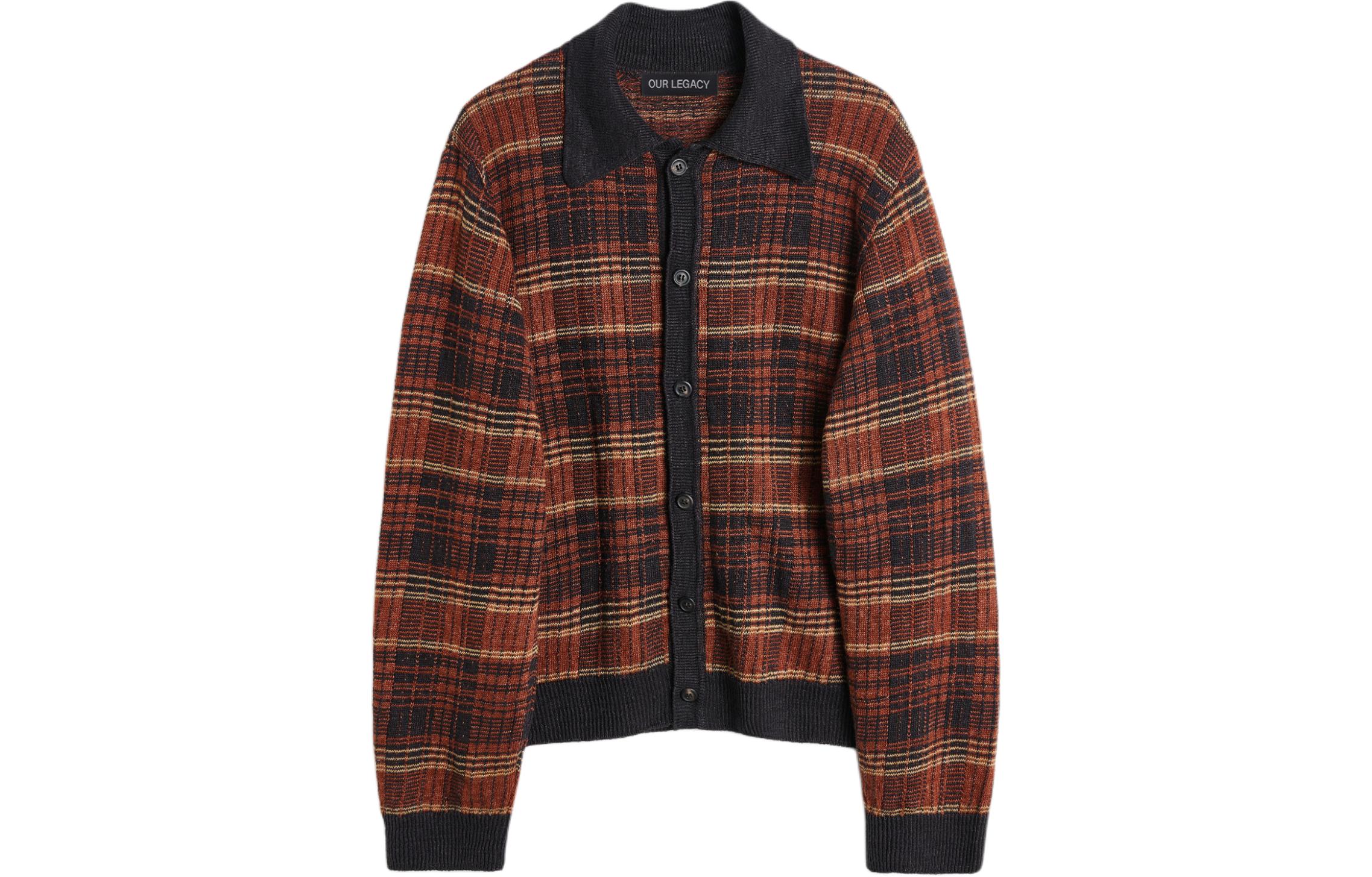 OUR LEGACY SS24 Plaid Button-Up Knit Shirt Red Unisex Long Sleeve W2243ER