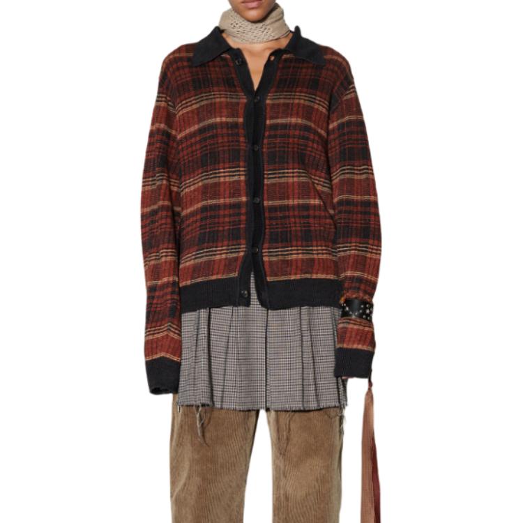 Lookbook OUR LEGACY SS24 Kemeja Rajut Kotak Merah Unisex Lengan Panjang W2243ER