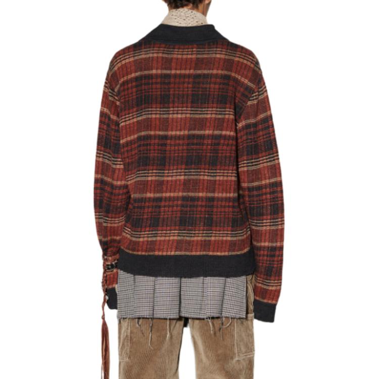 Shop OUR LEGACY SS24 Kemeja Rajut Kotak Merah Unisex Lengan Panjang W2243ER