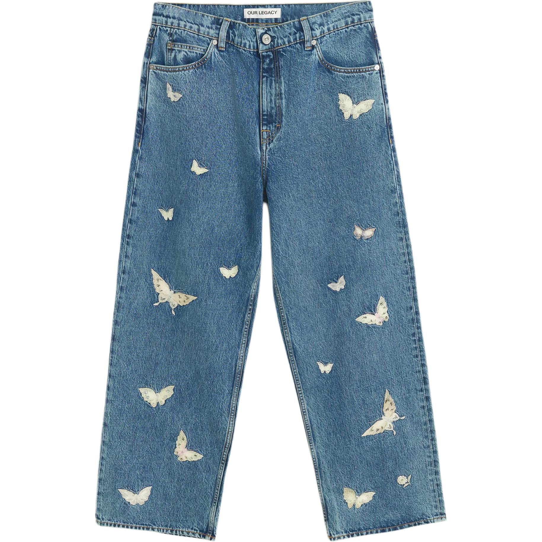 Our Legacy SS25 Vast Cut Indigo Embroidered Butterfly High-Waist Wide Jeans Indigo Men M2255VCI