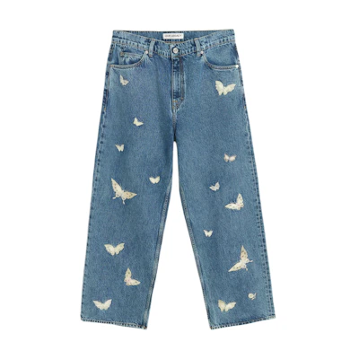 Our Legacy SS25 Vast Cut Indigo Embroidered Butterfly High-Waist Wide Jeans Indigo Men M2255VCI