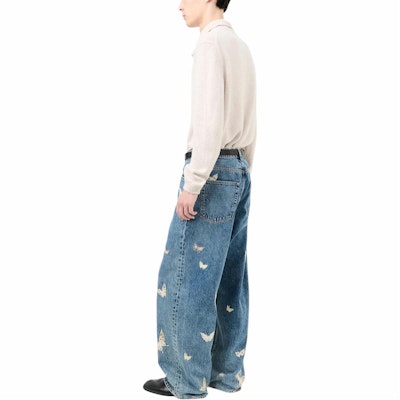 Our Legacy SS25 Vaqueros Anchos Indigo Hombre con Mariposa Bordada Cintura Alta M2255VCI Purchase Our Legacy SS25 Vaqueros Anchos Indigo Hombre con Mariposa Bordada Cintura Alta M2255VCI