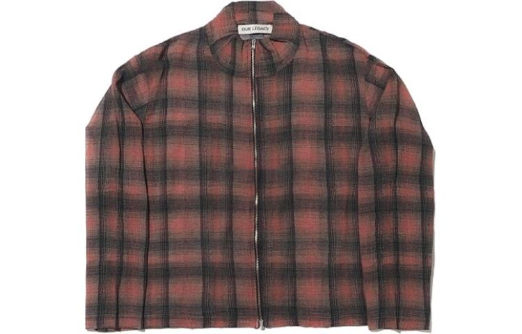 Our Legacy Zip-Up Plaid Loose-Fit Jacket Red - Long Sleeve M2236SLC