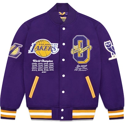 OVO x NBA Lakers Varsity Jacket Purple Buy OVO x NBA Lakers Varsity Jacket Purple