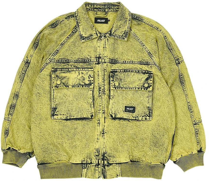 palace-2023-summer-washed-denim-jacket-yellow-unisex-twin-pocket-design-p24-jk-056