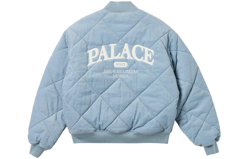 Lookbook PALACE Jaket Varsity Biru Zip-Up dengan Pola Huruf. P25JK094