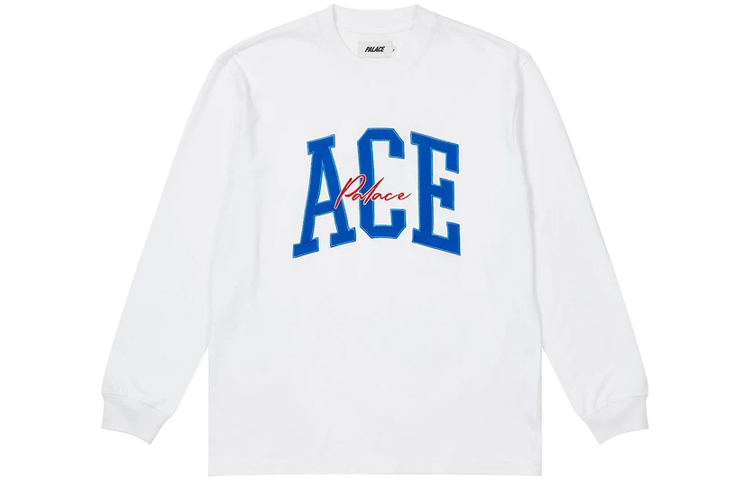 Palace ACE Unisex Embroidered Logo Crewneck White Longsleeve Sweater P20ES019