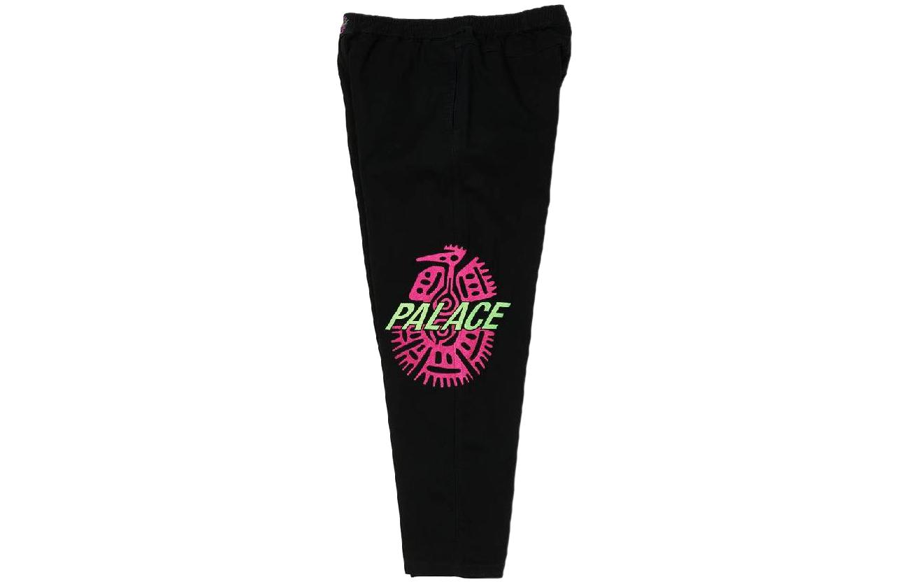 Shop PALACE Black Relax Fit Straight Pants with Graphic Print Unisex Casual Wear. P22T024