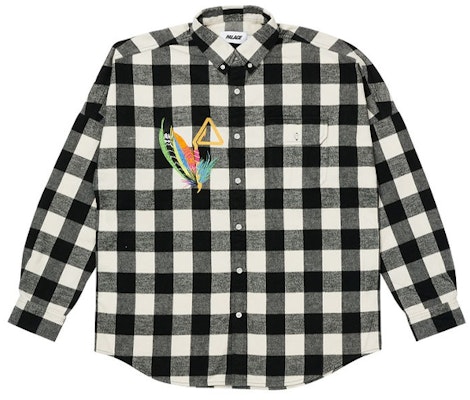 PALACE Embroidered Plaid Shirt Unisex Black/White P20SHT014 Order PALACE Embroidered Plaid Shirt Unisex Black/White P20SHT014