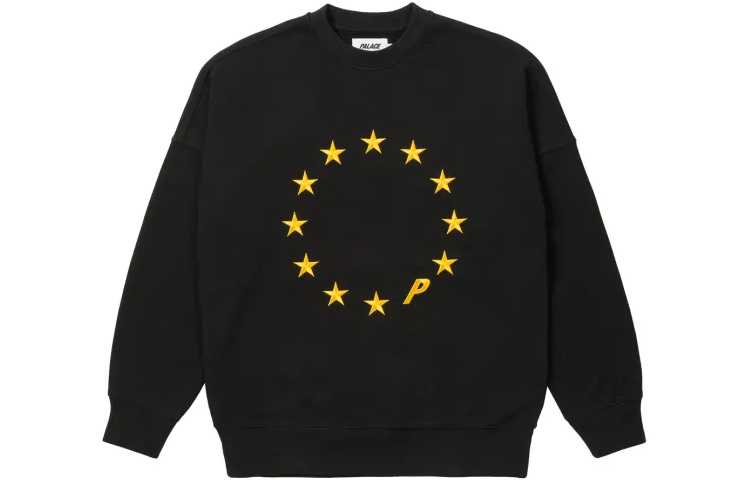 Order 팔라스 유돈 크루 블랙 FW21 스타 프린트 유니섹스 맨투맨. P21CS052