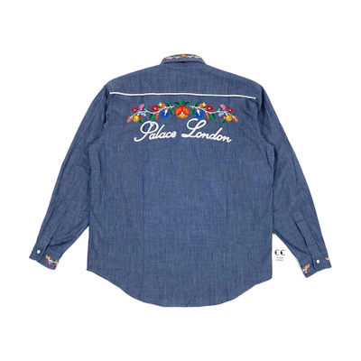 PALACE Floral Logo Embroidered Denim Long Sleeve Shirt Men’s Indigo P18D013