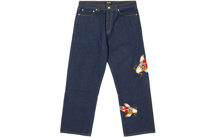 PALACE FW21 Carp Print Indigo Denim Jeans Unisex Casual Blue. P21D007