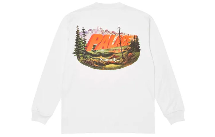 Lookbook Camiseta Unisex Manga Larga Blanca PALACE FW21 Chapping con Estampado Trasero. P21LS009