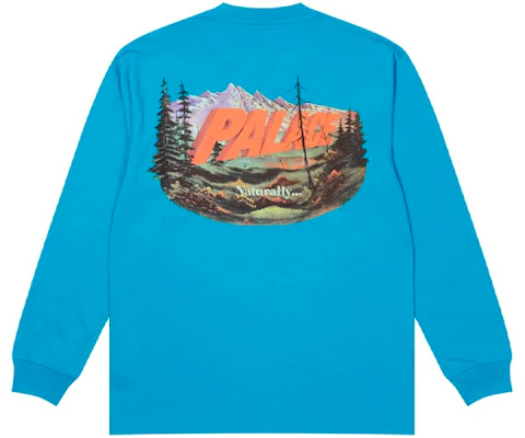 PALACE FW21 Chapping Petrol Blue Graphic Longsleeve Tee Unisex Sky Blue. P21LS015 Lookbook PALACE FW21 Chapping Petrol Blue Graphic Longsleeve Tee Unisex Sky Blue. P21LS015