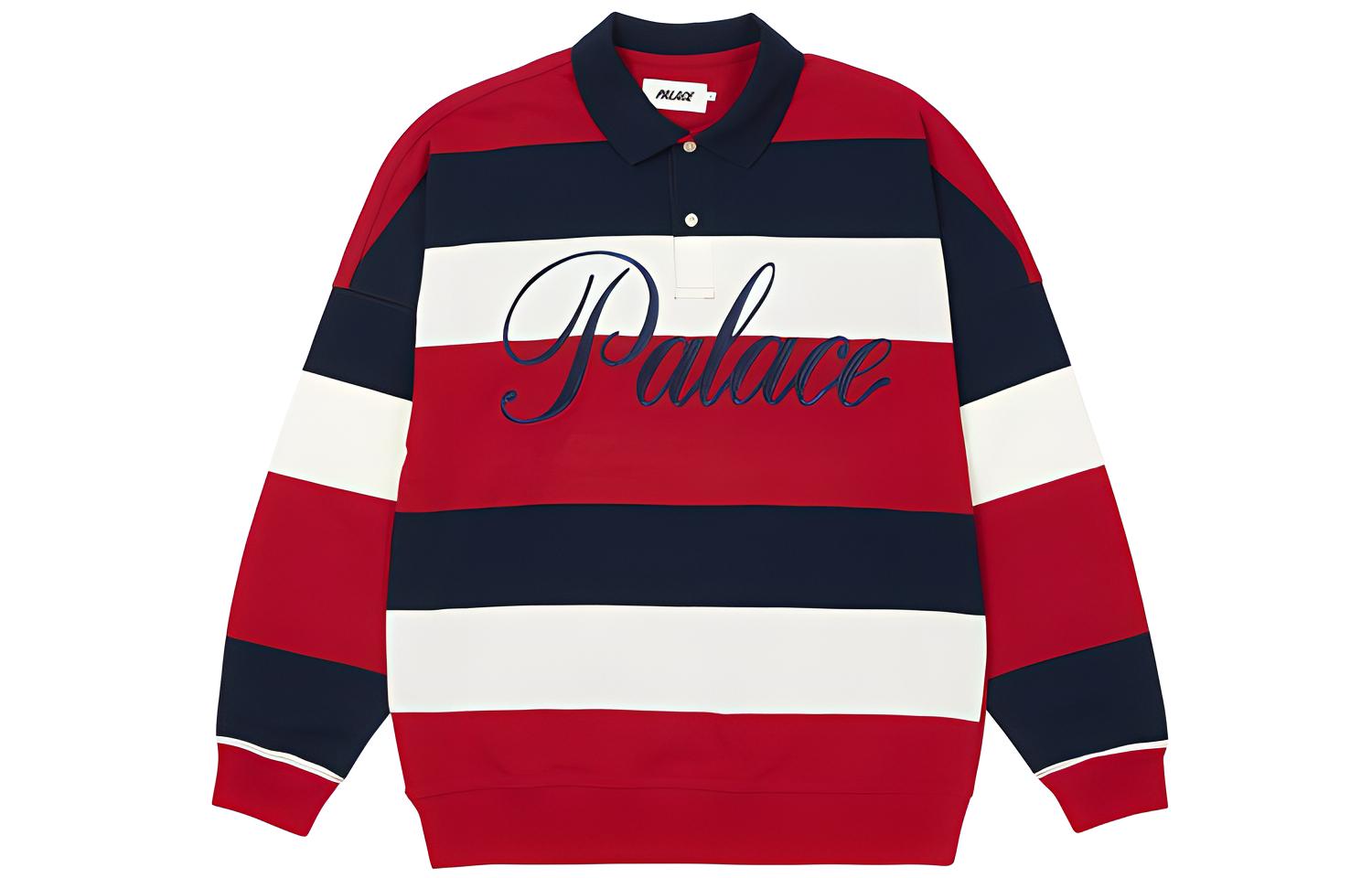 PALACE FW21 Classic Stripe Logo Long Sleeve Polo Red/Navy/White Unisex. P21ES041