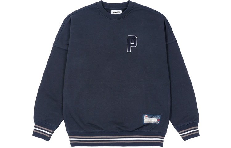 Palace FW21 Drop Shoulder College Crew Navy Unisex Sweatshirt Navy Blue P21CS121