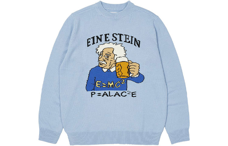 Palace FW21 Einstein Cartoon Knit Sweater Baby Blue Unisex Pullover P21KW008