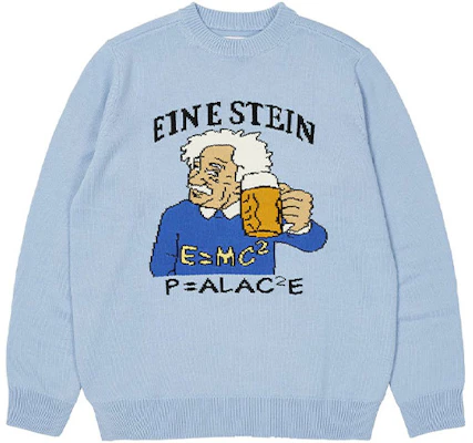 Palace FW21 Einstein Cartoon Knit Sweater Baby Blue Unisex Pullover P21KW008 Buy Palace FW21 Einstein Cartoon Knit Sweater Baby Blue Unisex Pullover P21KW008