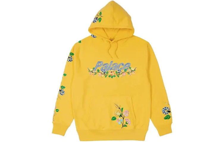 Palace FW21 Flower Stitch Hoodie Yellow Unisex Floral Embroidered Pullover P21CS163