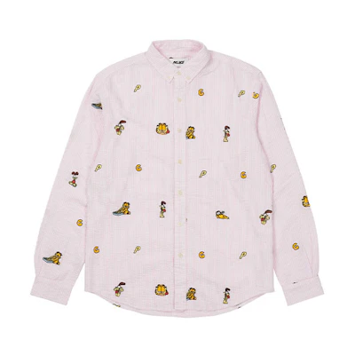 PALACE FW21 Garfield Boojie Shirt Embroidered Cartoon Long Sleeve Pink Unisex. P21SHT001