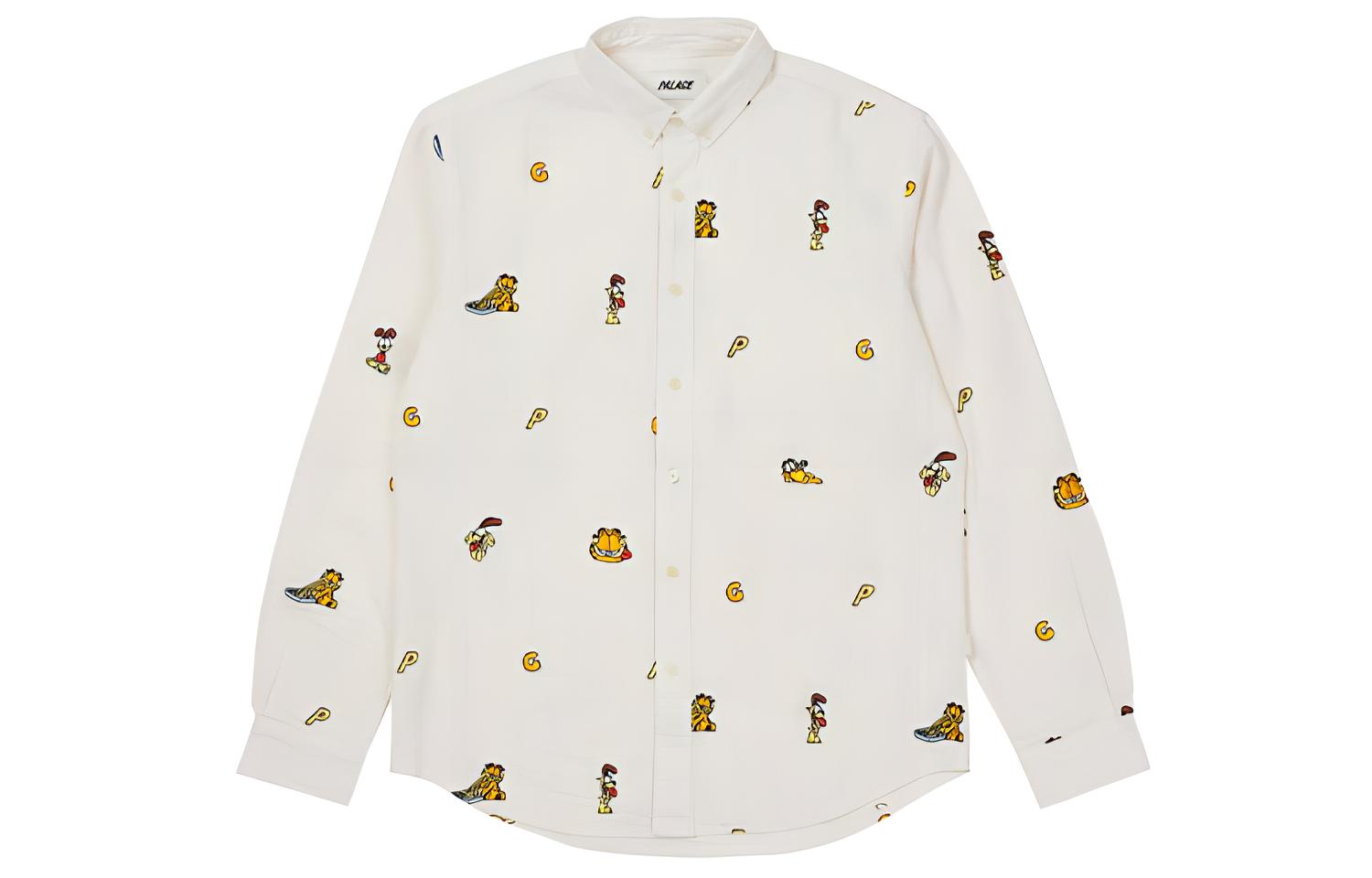 PALACE FW21 Garfield Boojie White Cartoon Embroidered Shirt Unisex Long Sleeve. P21SHT002