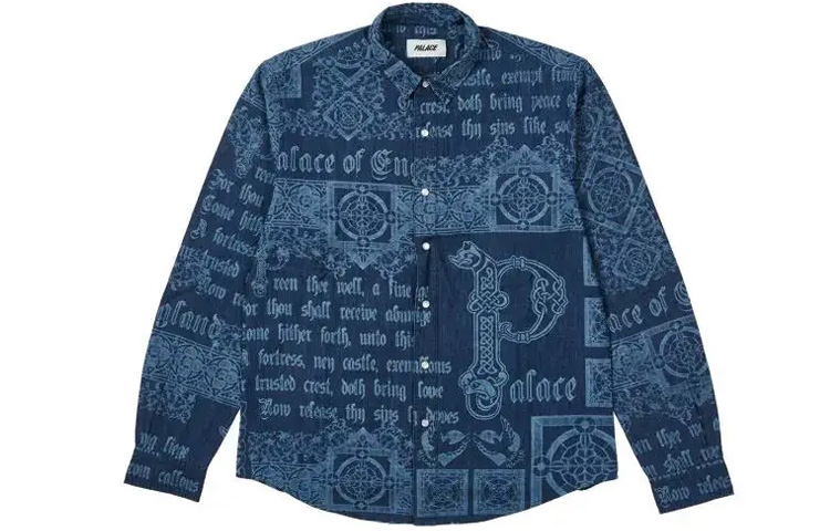 PALACE FW21 Medieval Blue Shirt All-Over Print Unisex Long Sleeve Retro Style P21SHT025