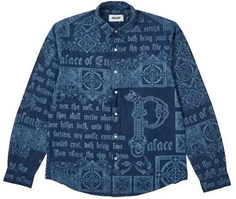 PALACE FW21 中世纪蓝色印花男女同款长袖复古衬衫 P21SHT025 Buy PALACE FW21 中世纪蓝色印花男女同款长袖复古衬衫 P21SHT025