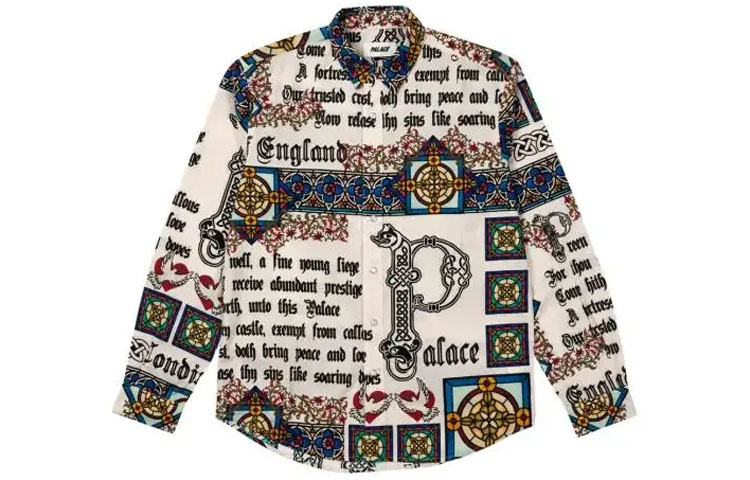 PALACE FW21 Medieval White Shirt All-Over Print Unisex Long Sleeve Retro Style P21SHT026