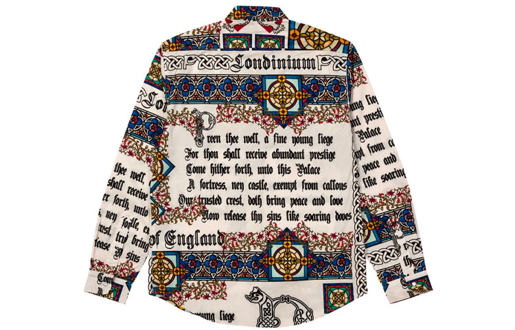 Lookbook Camisa Blanca Medieval PALACE FW21 Estilo Retro Unisex Manga Larga Estampado Completo P21SHT026