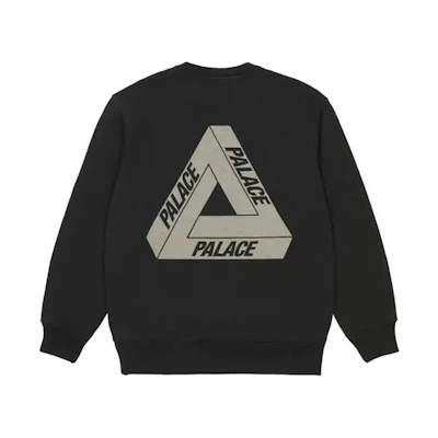 PALACE FW21 Slub Crew Black Triangle Logo Graphic Sweatshirt Unisex Black. P21CS067
