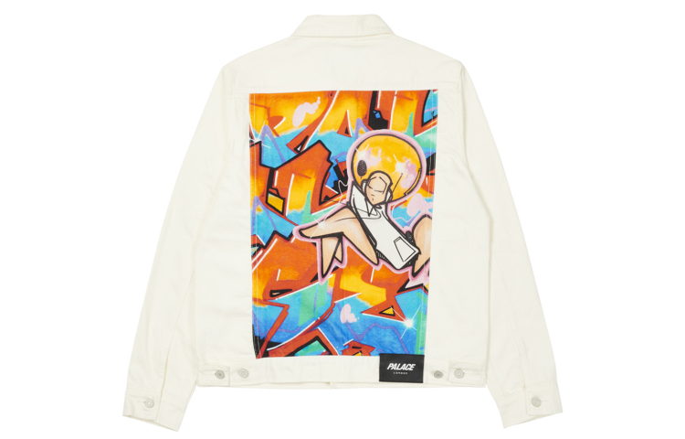 PALACE FW21 Ultimo Zomby Cartoon Print White Denim Jacket Unisex P21D017