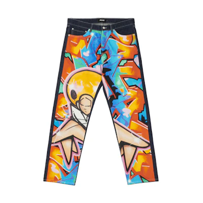 PALACE FW21 Ultimo Zomby Indigo Denim Jeans Cartoon Print Unisex Dark Blue. P21D019