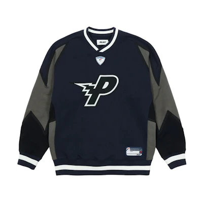PALACE FW21 SALOMON Bolt Crew Grey/Black Logo Print V-Neck Sweatshirt Unisex. P21CS013