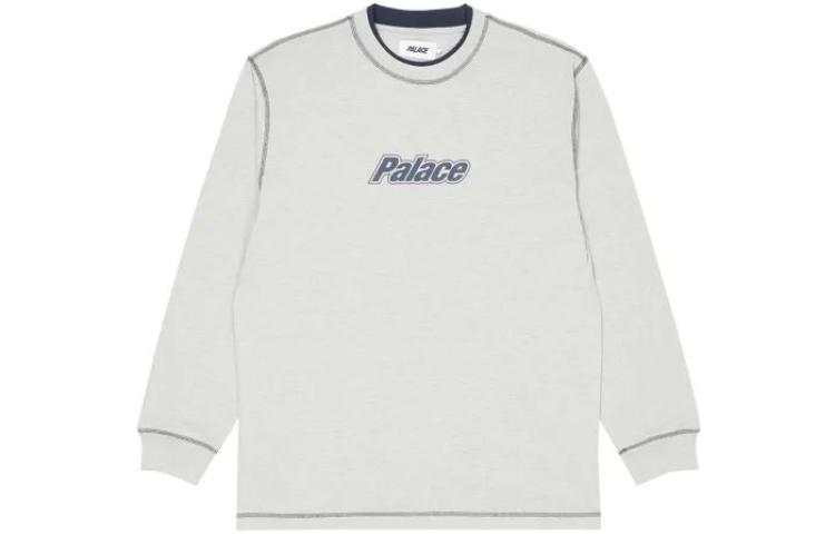 Palace FW22 Double Collar Grey Marl Logo Longsleeve Crewneck Top Men P23ES138