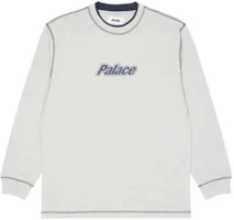 Palace FW22 Double Collar Grey Marl Logo Longsleeve Crewneck Top Men P23ES138 Palace FW22 Double Collar Grey Marl Logo Longsleeve Crewneck Top Men P23ES138