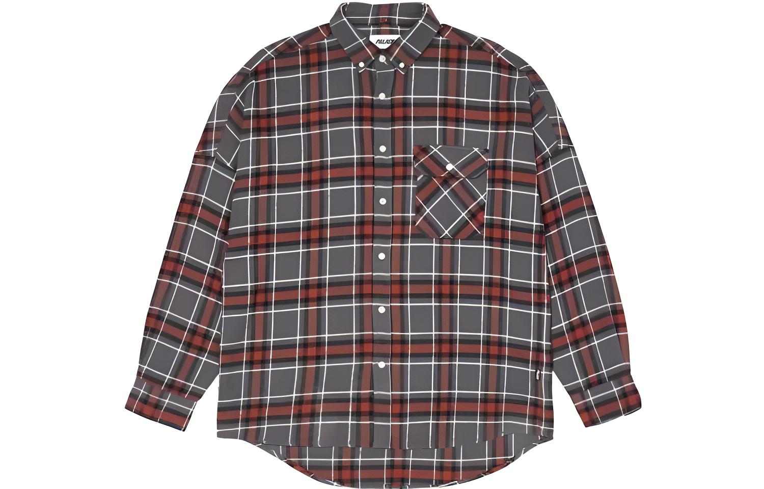 PALACE FW22 Grey Red Flannel Plaid Shoulder Shirt with Chest Pocket P23SHT061