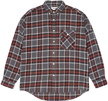 PALACE FW22 Grey Red Flannel Plaid Shoulder Shirt with Chest Pocket P23SHT061 PALACE FW22 Grey Red Flannel Plaid Shoulder Shirt with Chest Pocket P23SHT061