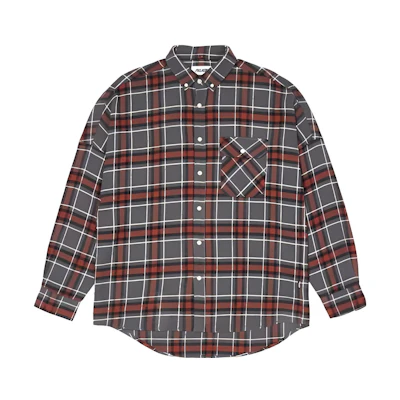 PALACE FW22 Grey Red Flannel Plaid Shoulder Shirt with Chest Pocket P23SHT061