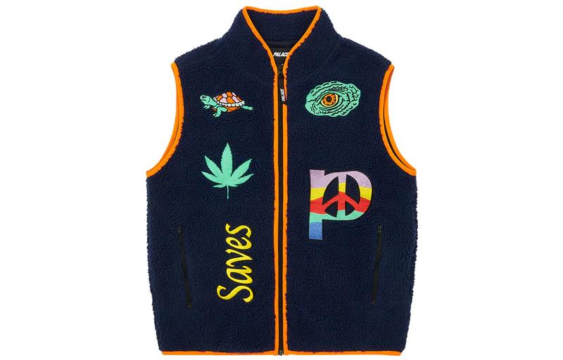 PALACE FW22 Jesus Giet Navy Cartoon Embroidered Zip Vest Unisex Navy Blue PAL-FW22-309